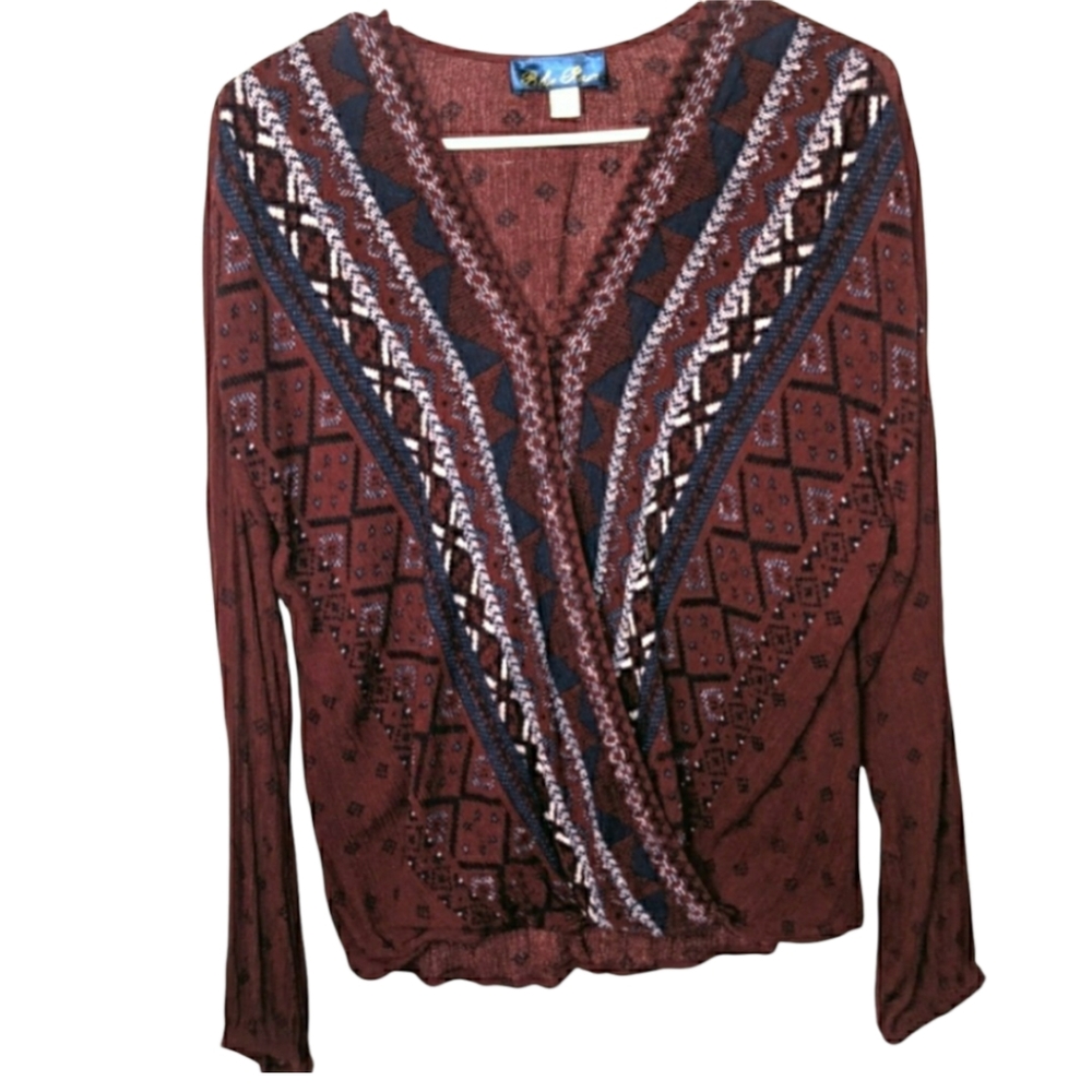 Blue Rain Boho Surplice Top Medium